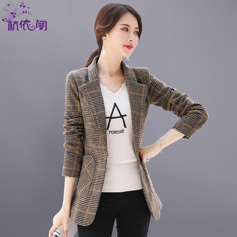 小西装外套女2021年春秋季女装新款流行秋冬毛呢格子休闲西服上衣