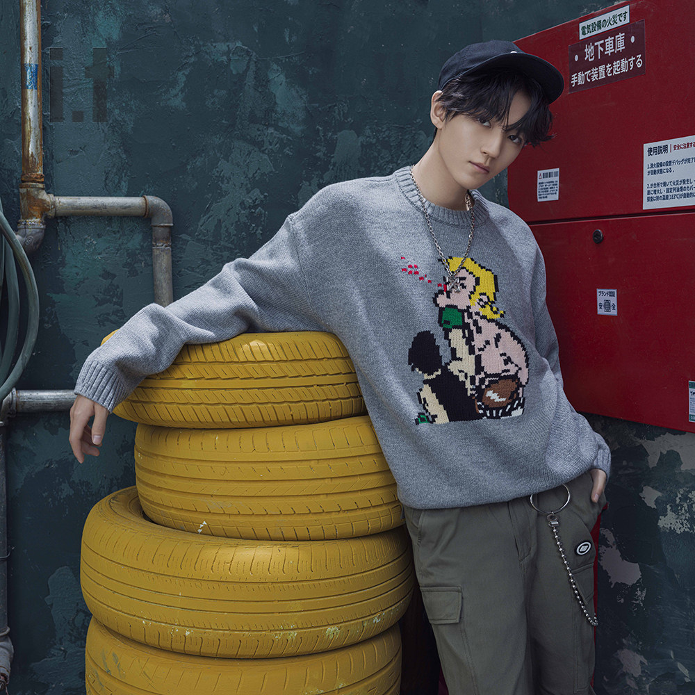 itundergarden王俊凯同款秋冬情侣圆领针织衫卡通毛衣针织衫