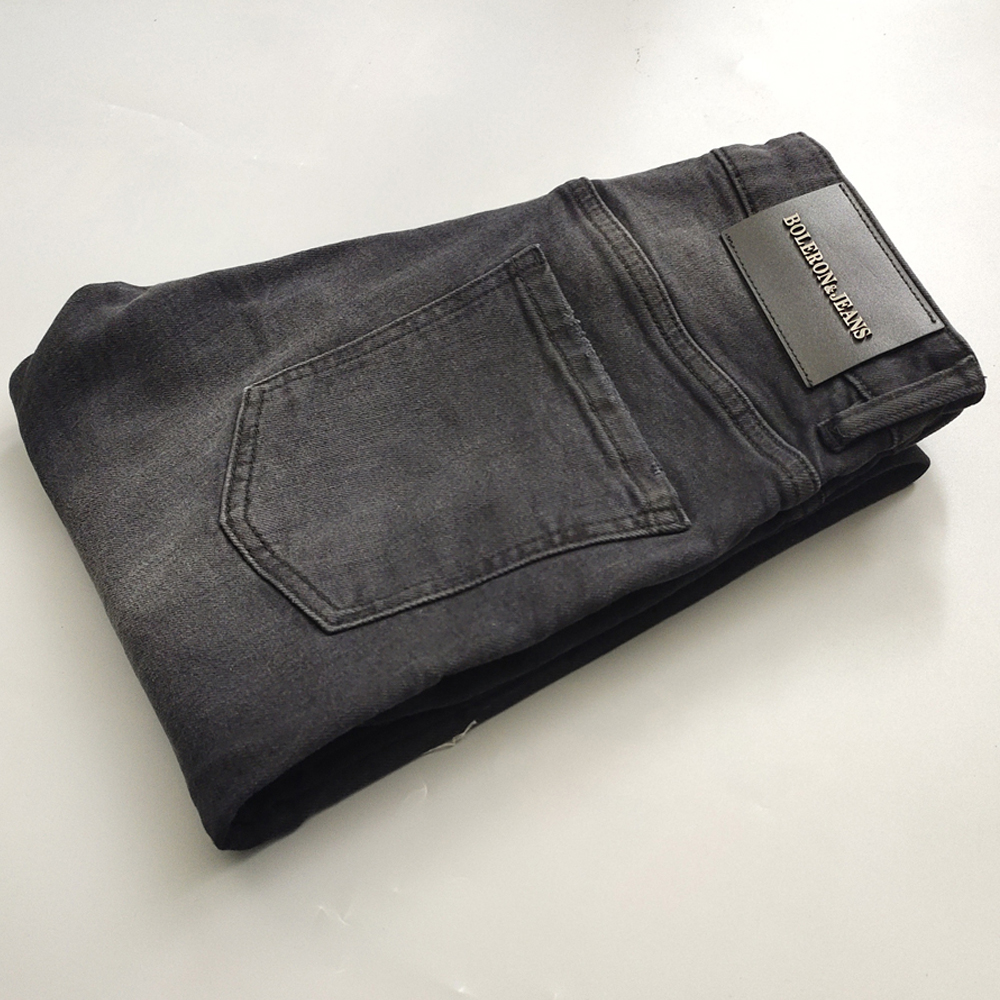 高端弹力黑灰色牛仔裤男士潮牌修身小脚裤韩版百搭时尚简约长裤子