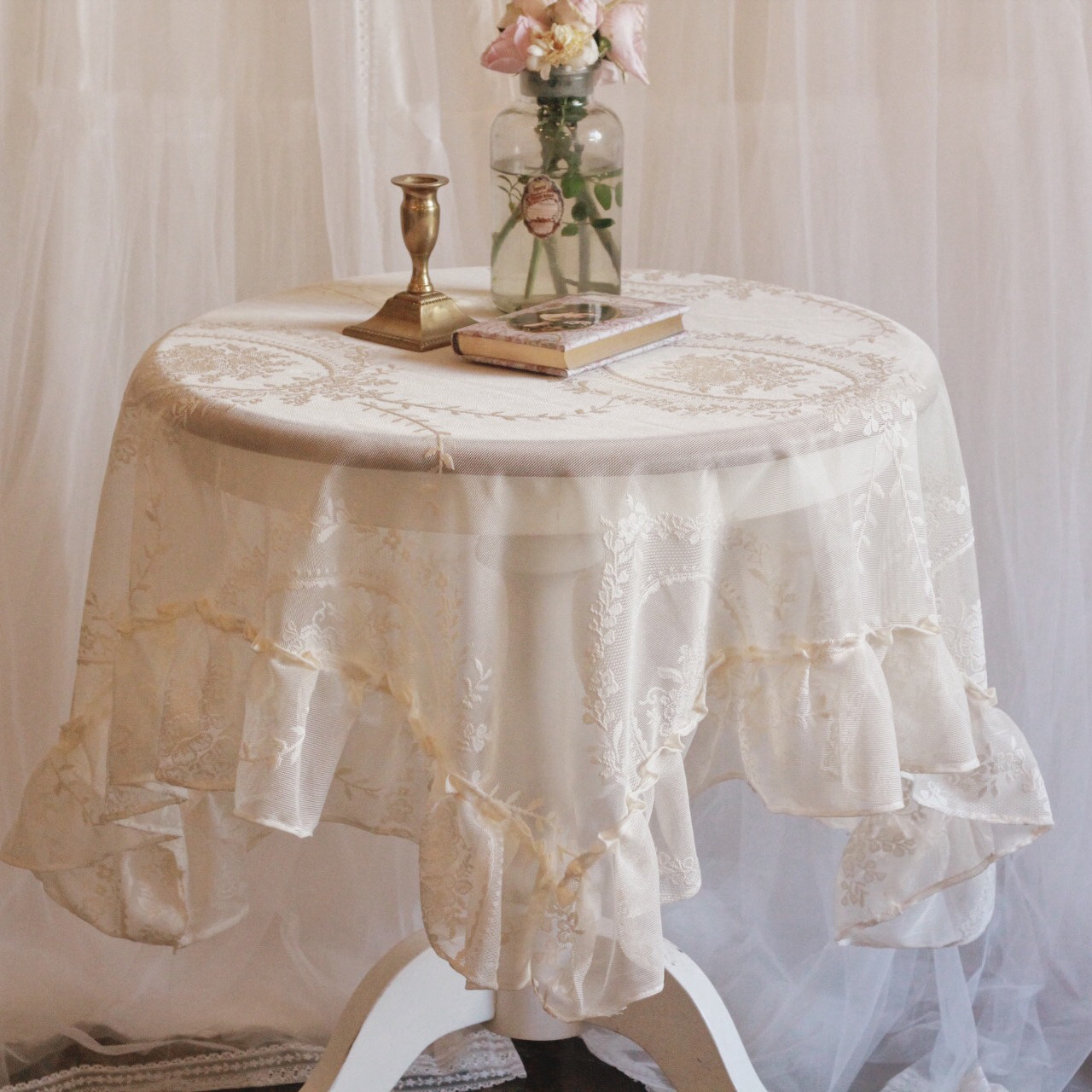 进口复古法式荷叶欧式轻奢laceshabby盖巾圆方布艺桌布