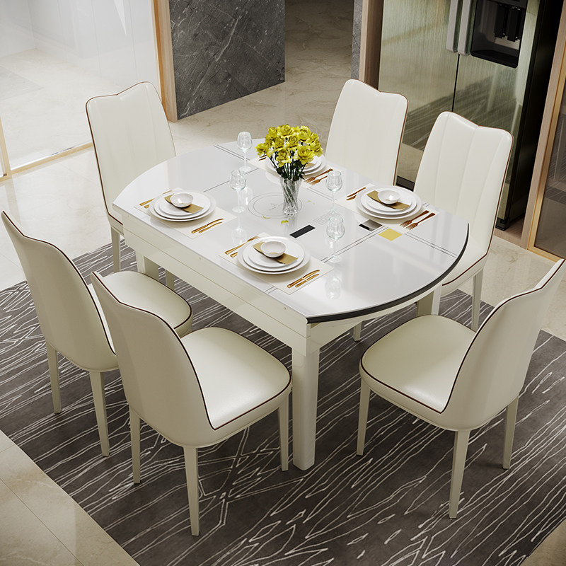 方圆两用餐桌家用小户型圆桌歺桌子可伸缩折叠餐桌椅组合现代简约