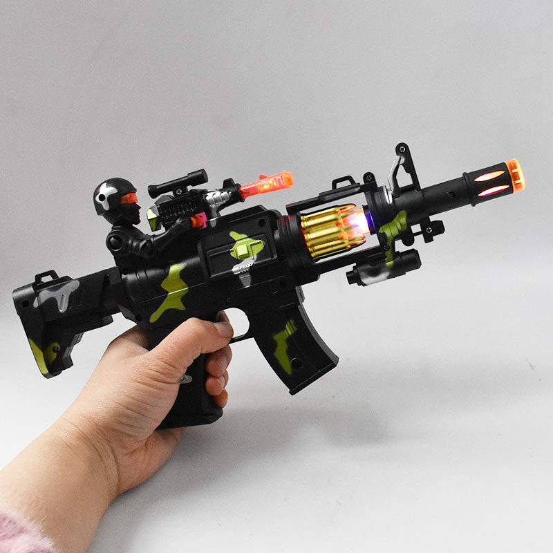 玩具儿童电动玩具发光发声迷彩军事冲锋枪伸缩旋转电动玩具枪