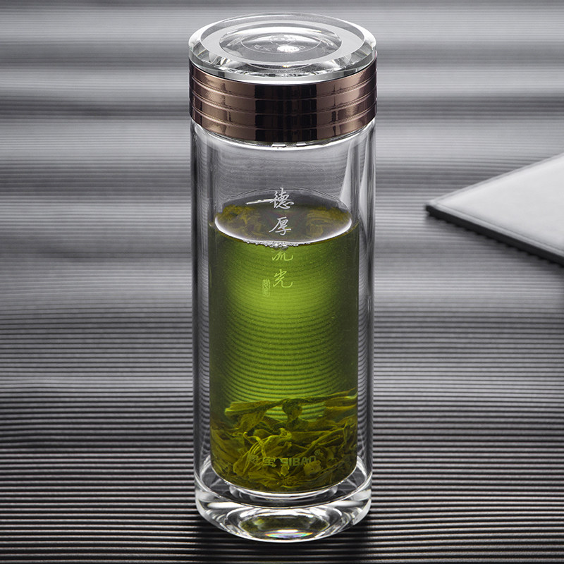 思宝德厚流光玻璃杯高硼硅双层保温水晶茶杯男便携过滤泡茶水杯