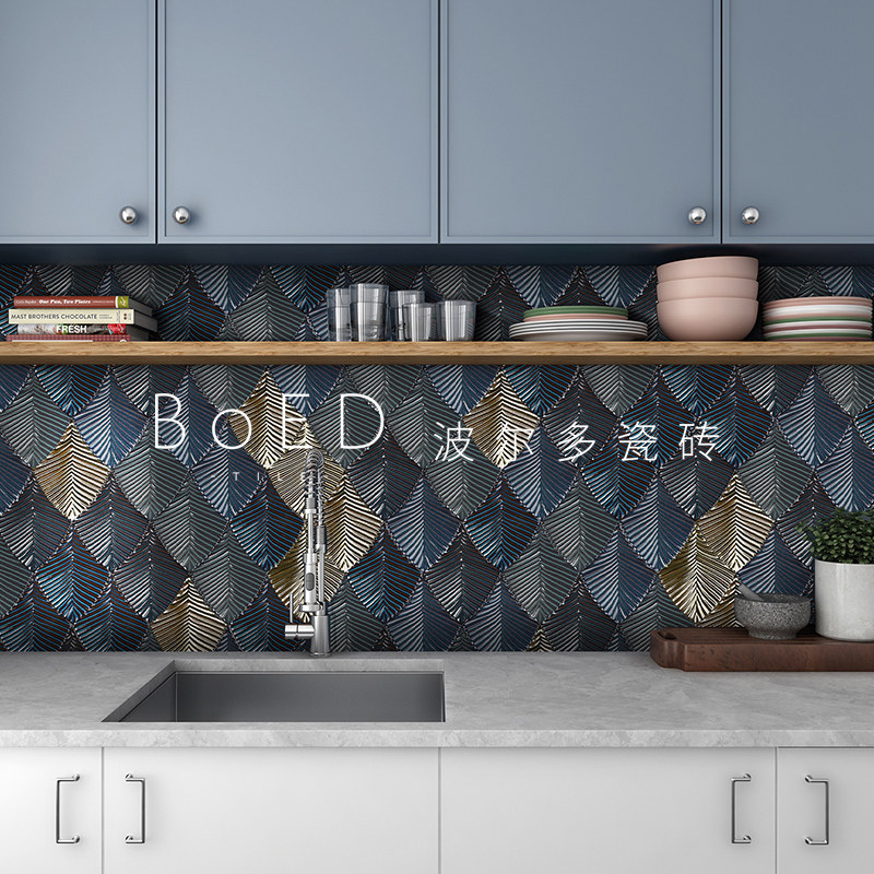 复古墨绿色手工北欧厨房卫生间瓷砖网红餐厅吧台釉面砖