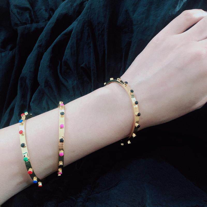 原创小珠高级百搭时尚手镯开口彩虹设计彩色手镯