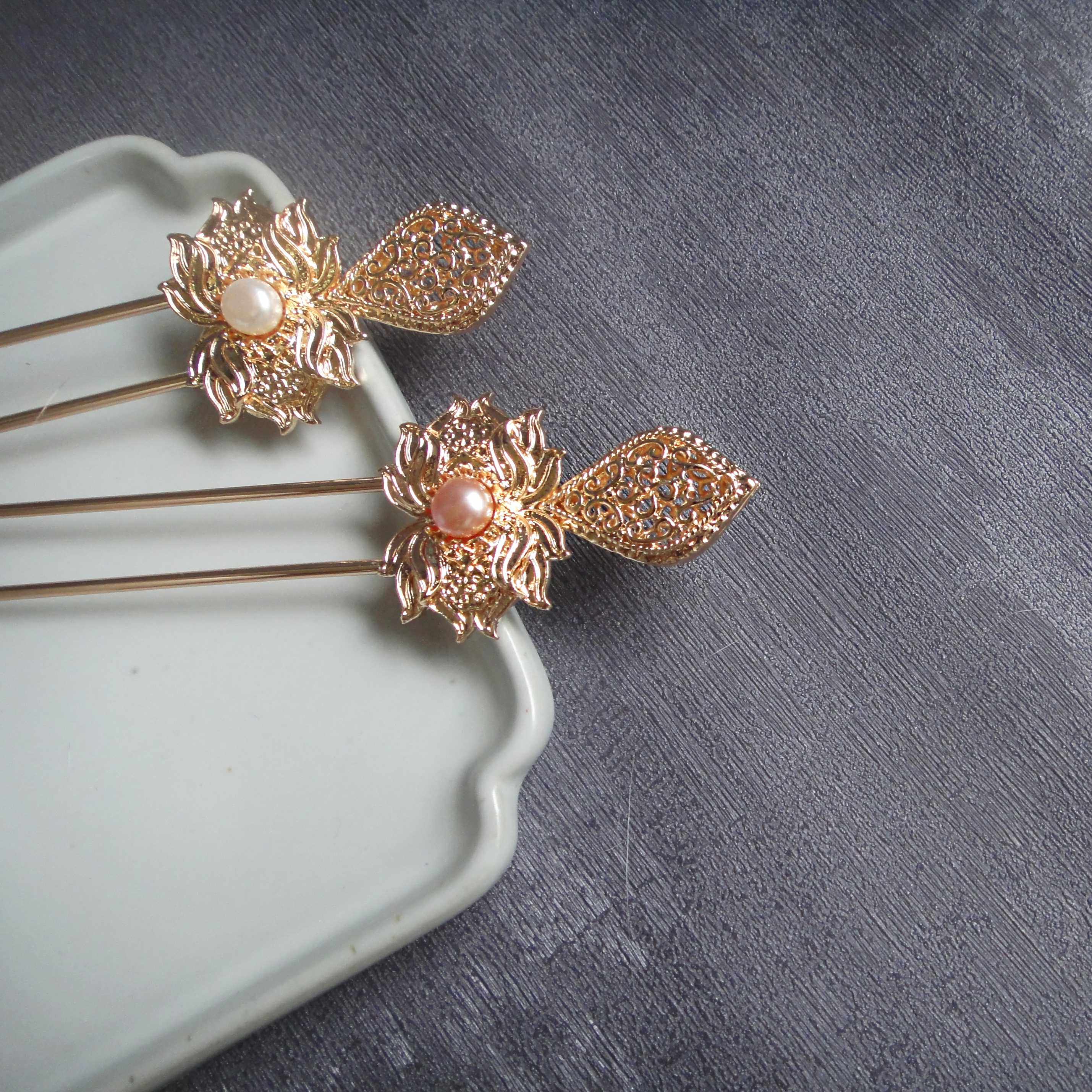 蜜饯家手作明制汉唐风缠丝花珍珠富贵发簪簪发发饰