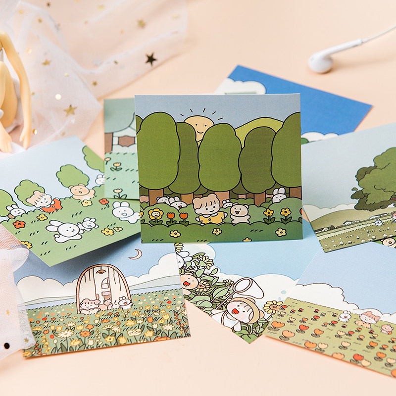 韩国fommy森林女孩插画头像墙面卡片可爱卡通手账贺卡