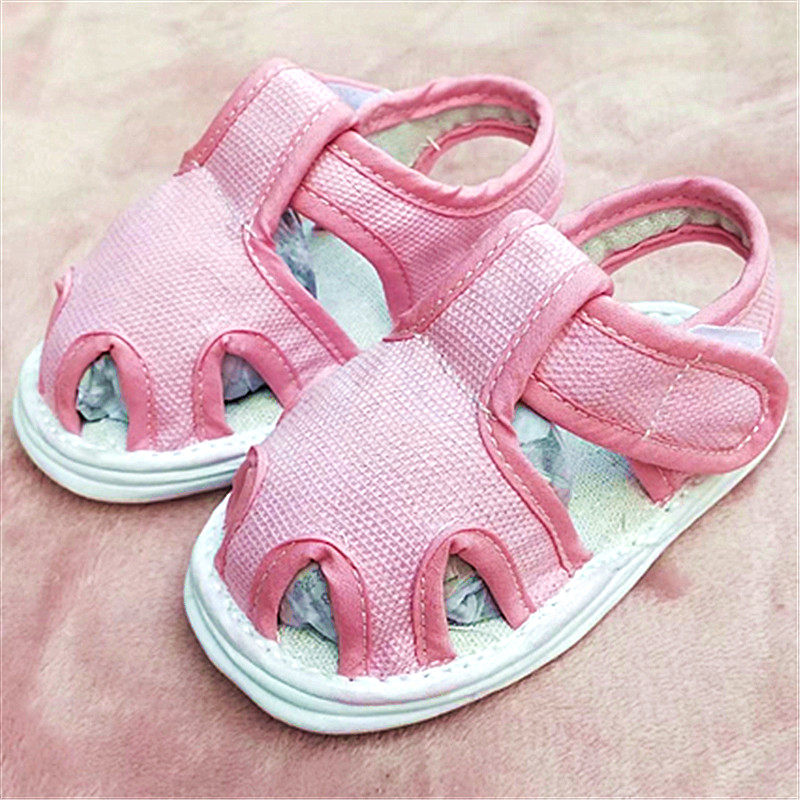 凉鞋包头纯色宝宝布凉鞋防滑软底棉布学步