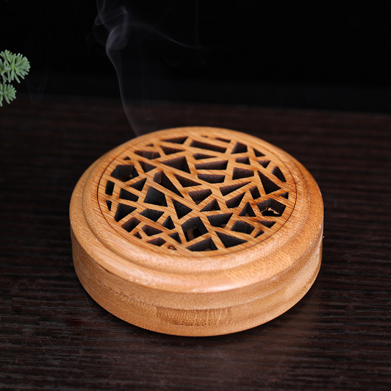 楠竹盘香盒正方形竹制卧香盒沉香檀香茶道家用熏香炉镂空熏香炉