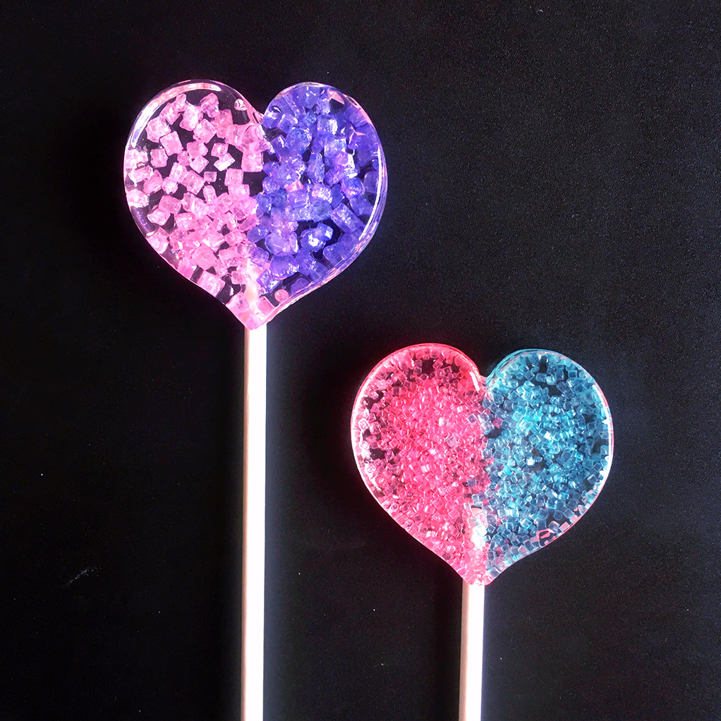 双色心形造型创意定制烟花水晶棒棒糖可爱婚礼糖果