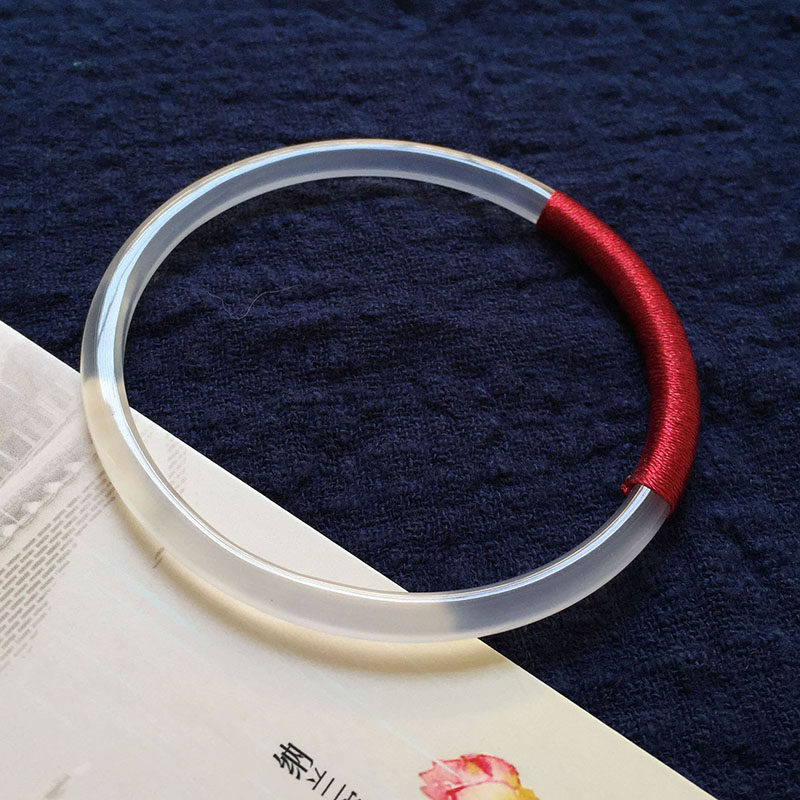 天然玉髓饰品红手海棠缠线极细手环镯子冰种手镯