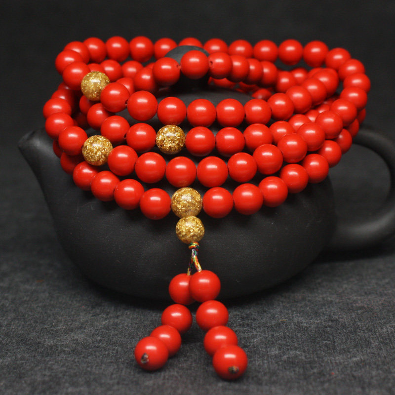 本命年台湾朱砂手链108颗保平安红色手串佛珠捻念珠多圈男士女款