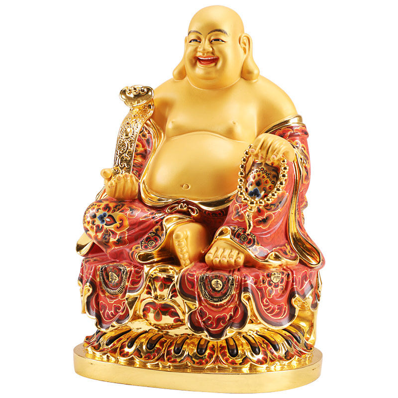 弥勒台湾纯铜彩绘大肚开光佛笑供奉摆件