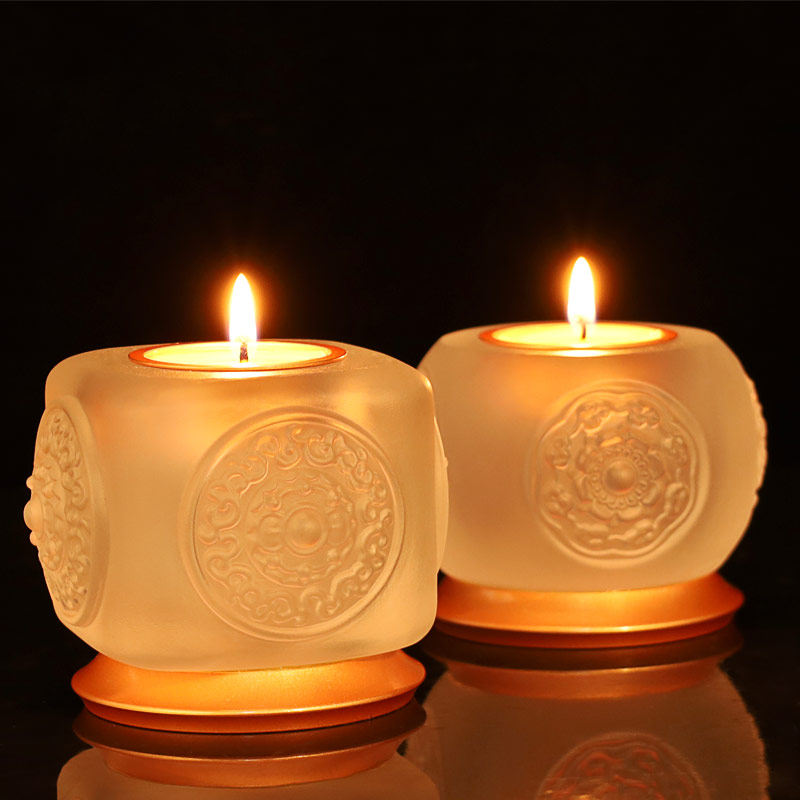 纯铜古法琉璃宝相烛台宝盖烛台供佛灯酥油灯灯座蜡烛灯琉璃灯佛灯