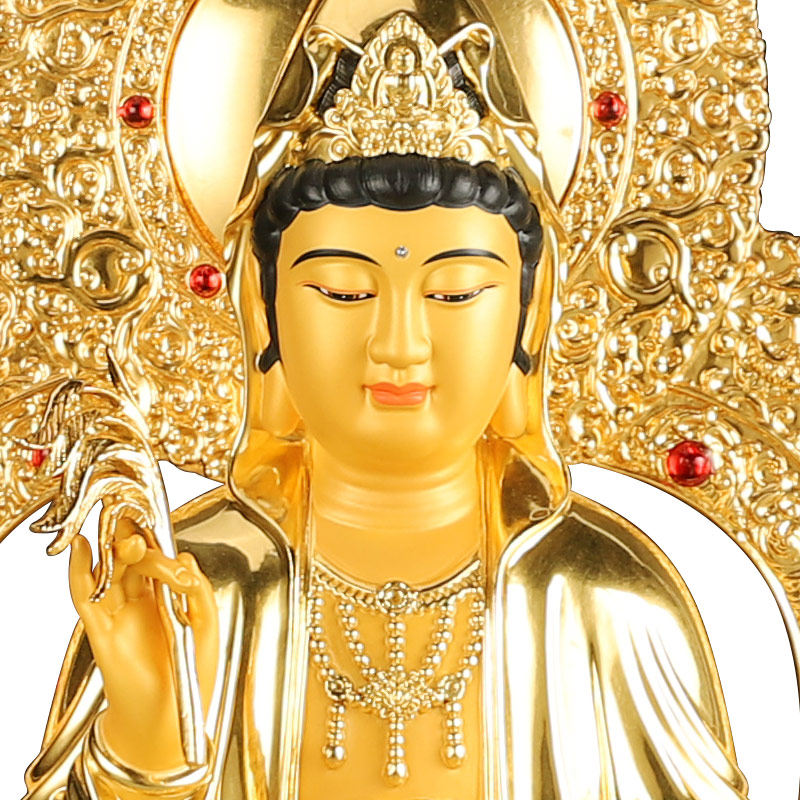 台湾纯铜贴金金刚观音佛像供奉家用观世音菩萨摆件