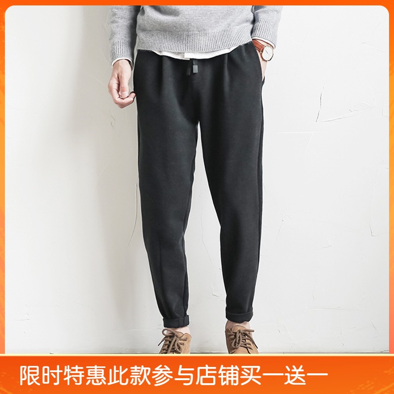 冬季日系毛呢裤男修身呢子黑色休闲裤学生韩版潮流小脚百搭厚裤子