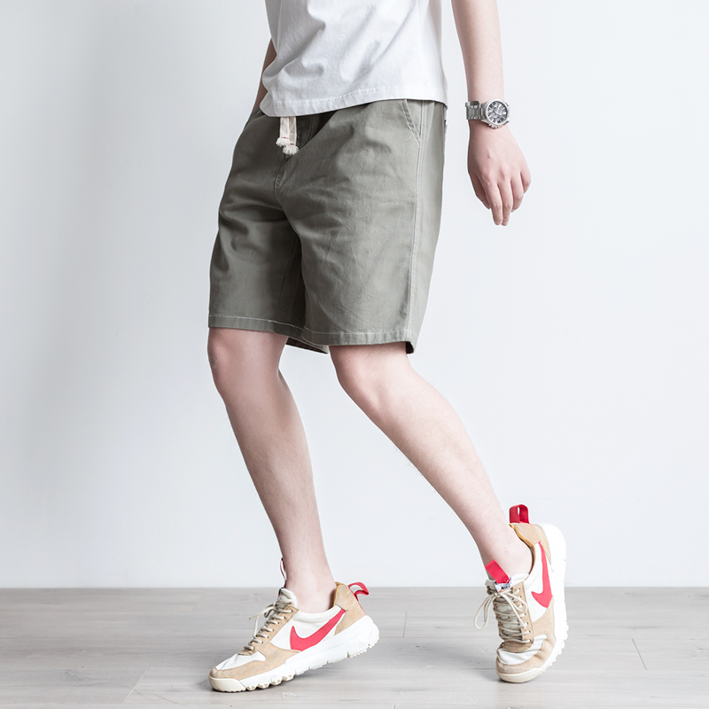 听风 夏季日系纯棉抽绳休闲短裤男宽松中裤ins工装外穿五分裤潮牌