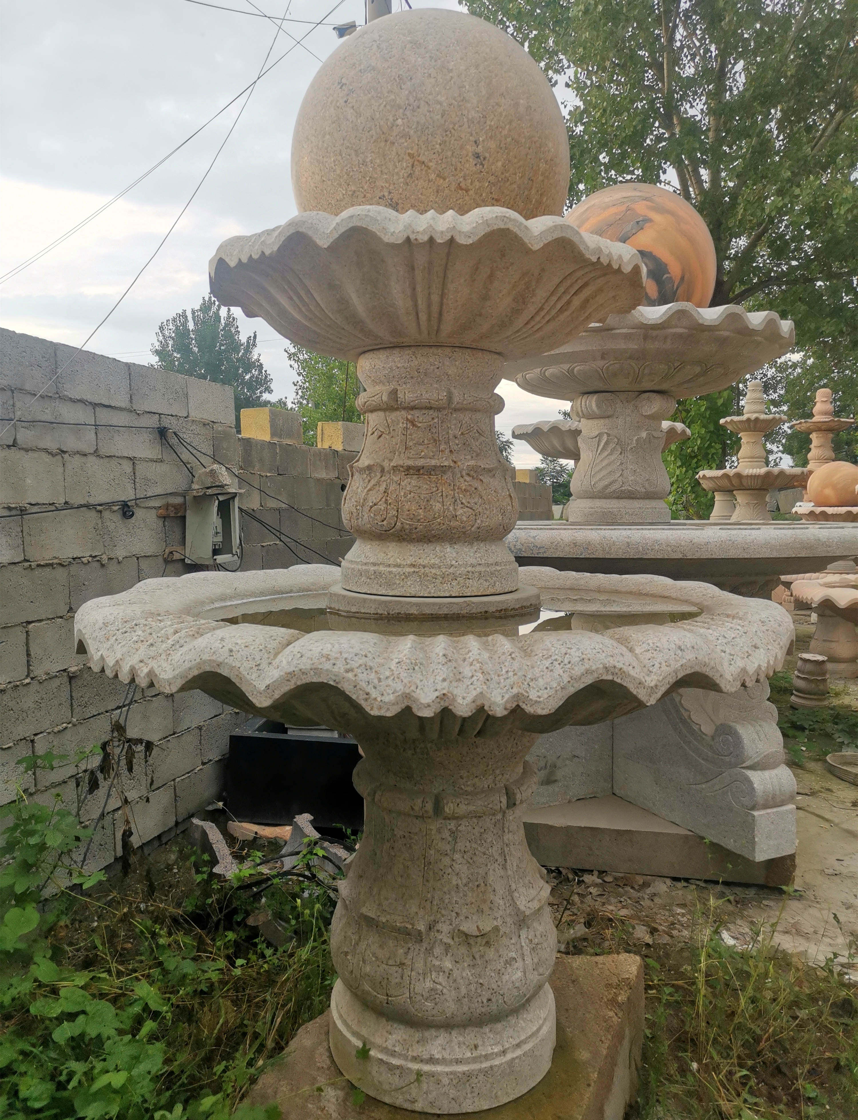 黄锈石水钵石雕景观喷泉欧式庭院园林花园大理石石雕