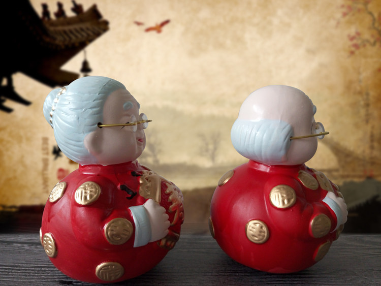 摆件福寿公婆不倒翁陶瓷公公婆婆老头老太太长辈礼物摆件