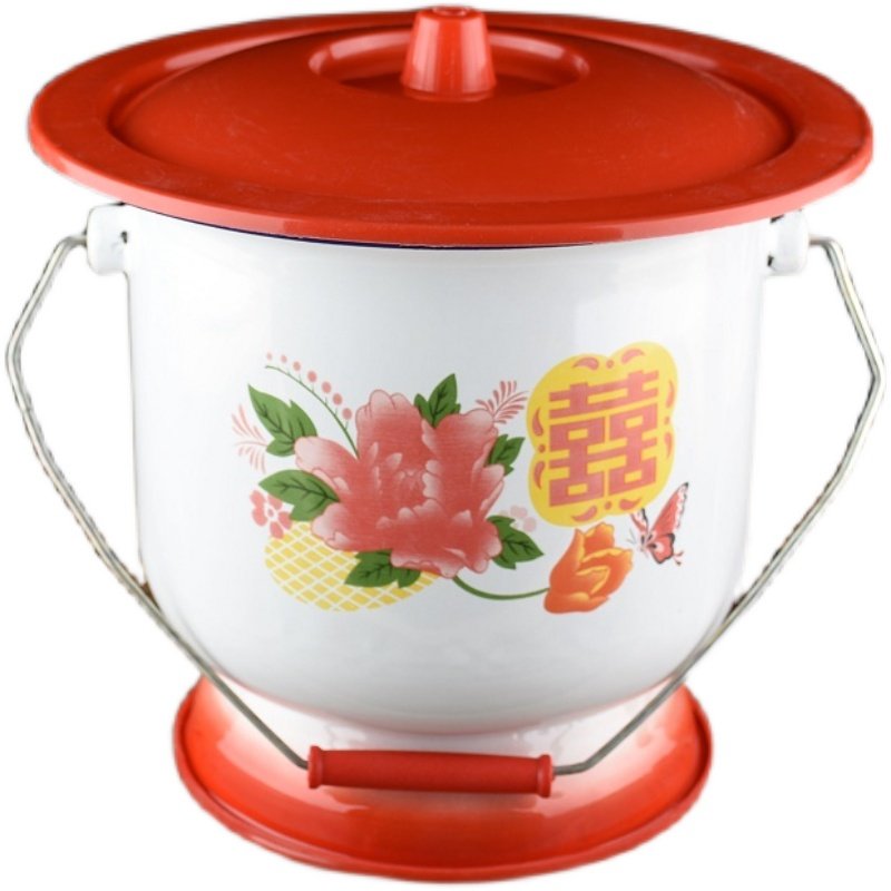 加厚加大痰盂坐便器高脚尿桶成人尿盆带盖搪瓷痰盂