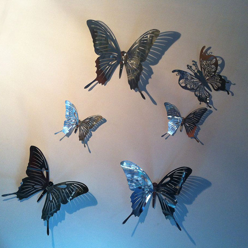 包邮 创意壁饰蝴蝶不锈钢仿真立体墙贴蝴蝶装饰墙面电视背景墙贴