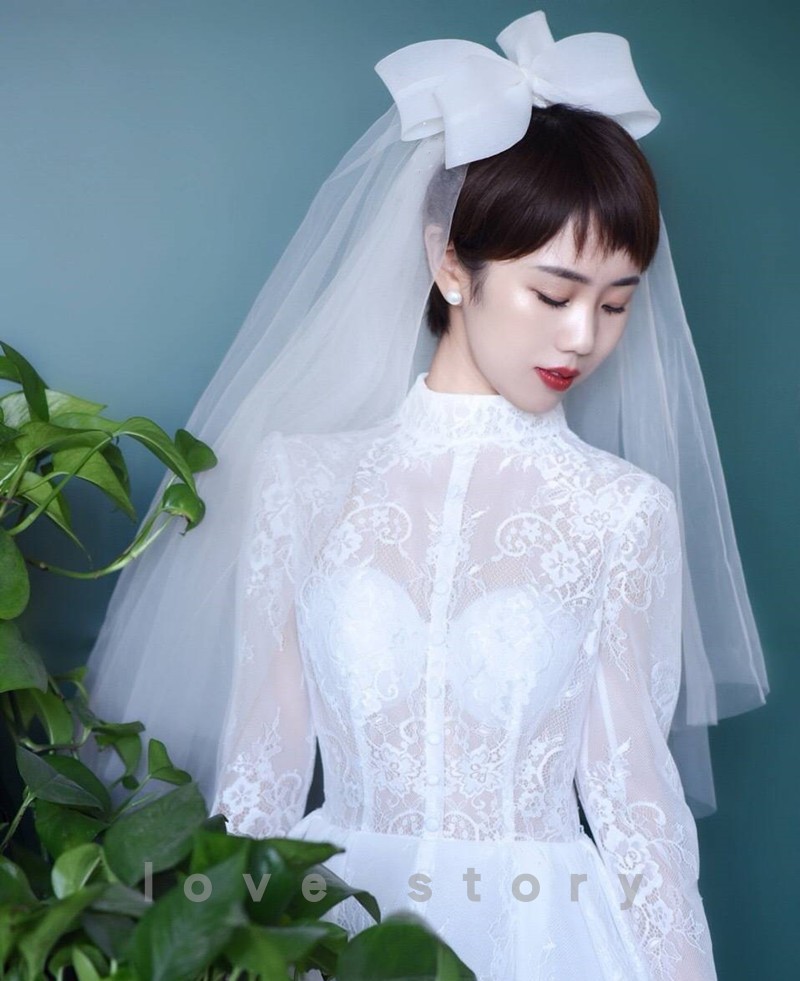 头纱头饰超仙森系网红拍照简约旅拍蓬蓬香槟色头纱