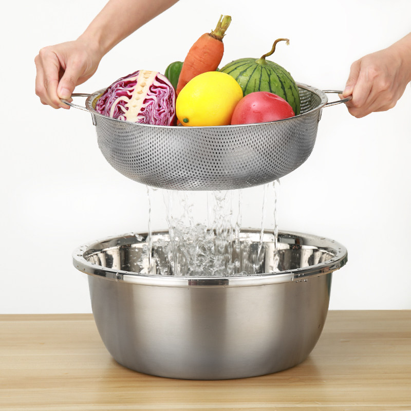 过滤不锈钢洗菜盆子加厚漏盆圆形洗米盆洗菜篮果盆