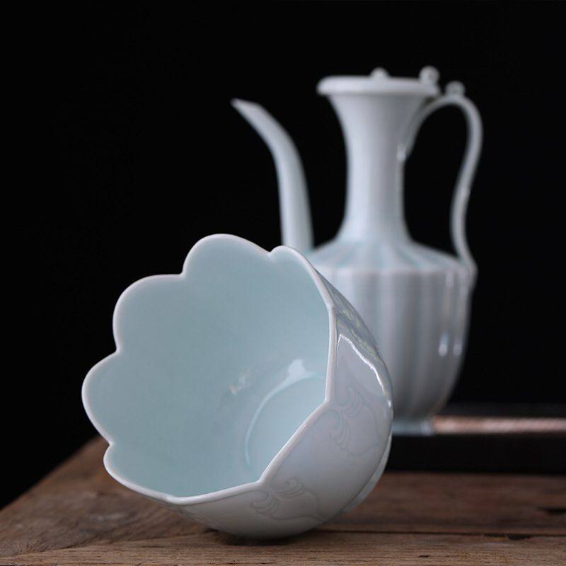 宋代手执壶湖田窑影汤瓶莲花温茶盏酒器点茶器具茶道