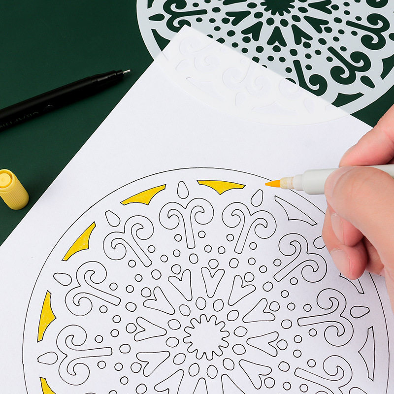 圆形窗花曼陀罗绘画模板手绘涂鸦镂空手工diy各类尺