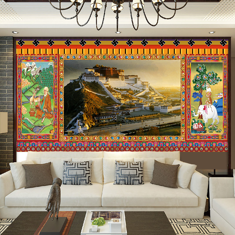 定制藏式玄关布艺挂画客厅卧室厨房酒店背景墙挂毯