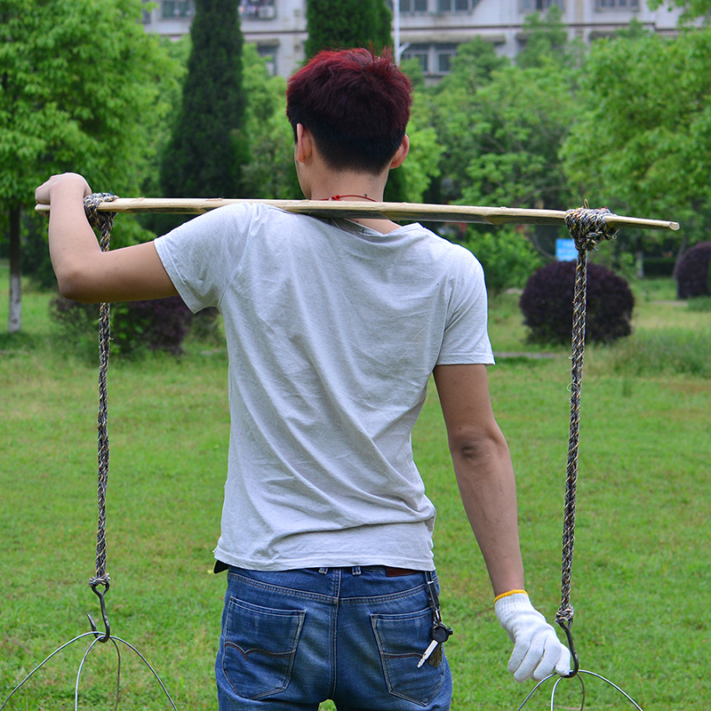 农夫手工楠竹扁担 竹挑子 挑水专用扁担 带绳和铁挂钩竹扁担