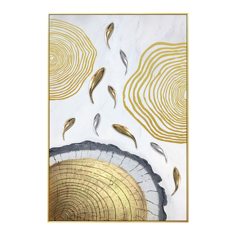 实物九鱼手绘油画现代简约轻奢抽象客厅玄关背景墙油画