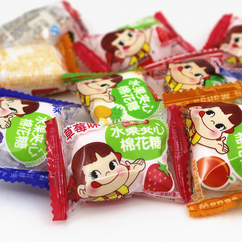 不二家婚庆喜糖果peko奶油水果夹心棉花糖多味装散称500g结婚喜糖