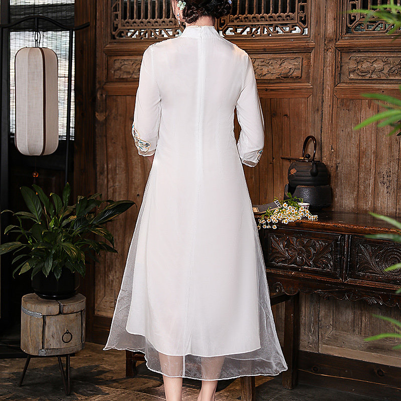旗袍改良夏季复古长款大码唐装中国国风女装旗袍