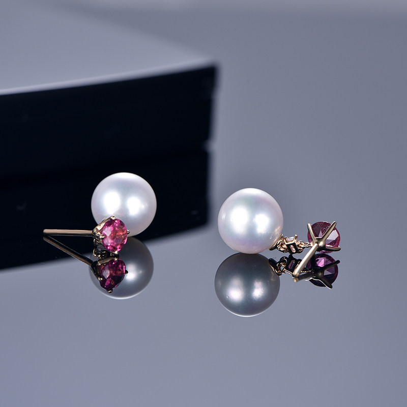 米莱金钻石镶嵌钻石18k珠宝耳环珍珠耳钉碧玺耳饰