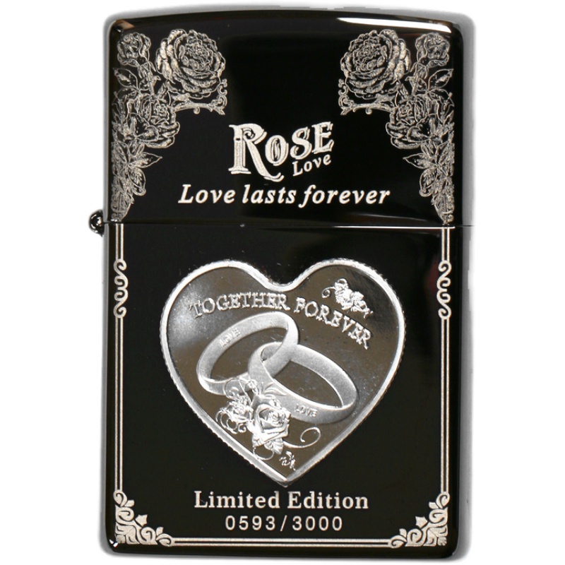 正品zippo芝宝防风打火机黑冰爱心玫瑰花礼盒情人节zippo