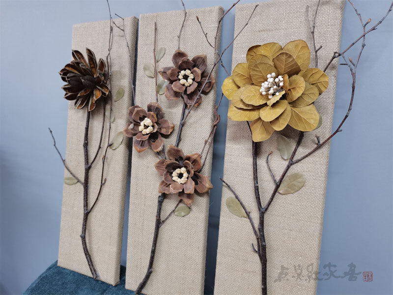 干花东南亚装饰墙面玄关怀旧复古挂件麻布中式壁饰