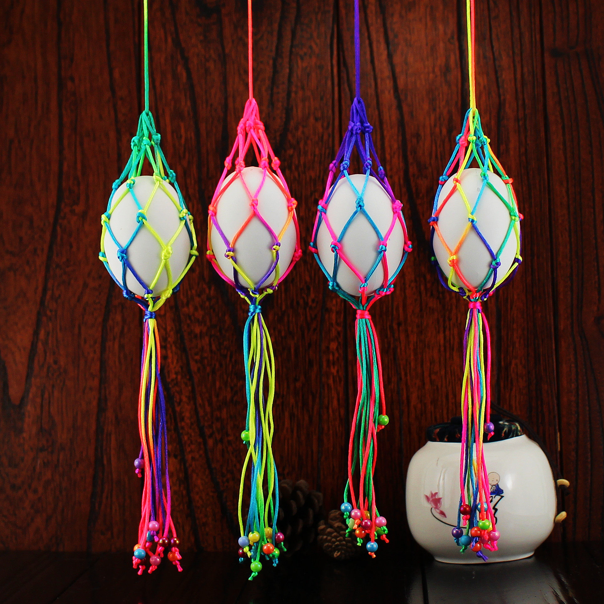 立夏幼儿园儿童蛋兜端午节五彩鸡蛋鸭蛋挂脖蛋网创意玩偶