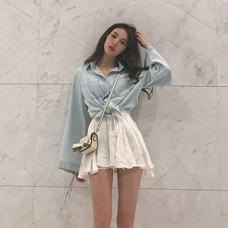 jolielin黄一琳独立自制2019dou人气白色短裙裙裤衬衫