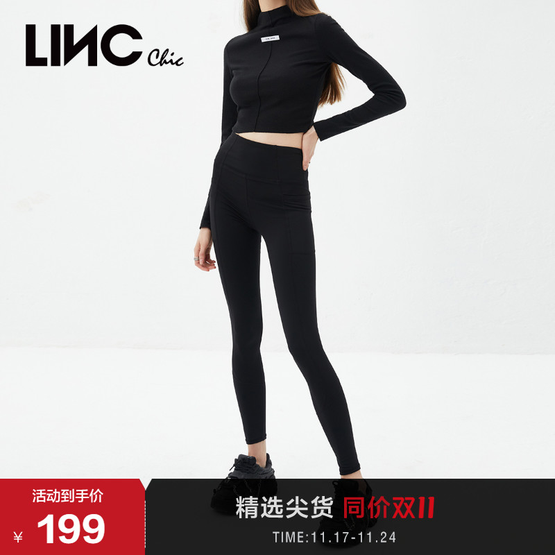 LINC金羽杰2021秋季新款高腰紧身薄运动打底裤长裤女S213KP558
