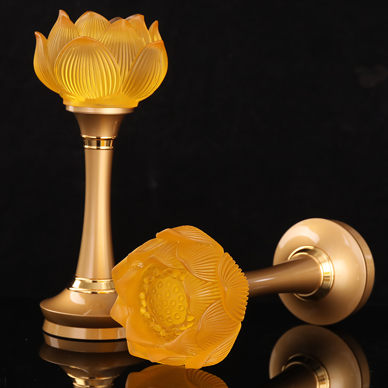 琉璃供灯家用一对佛教用品长明灯佛灯财神莲花荷花灯