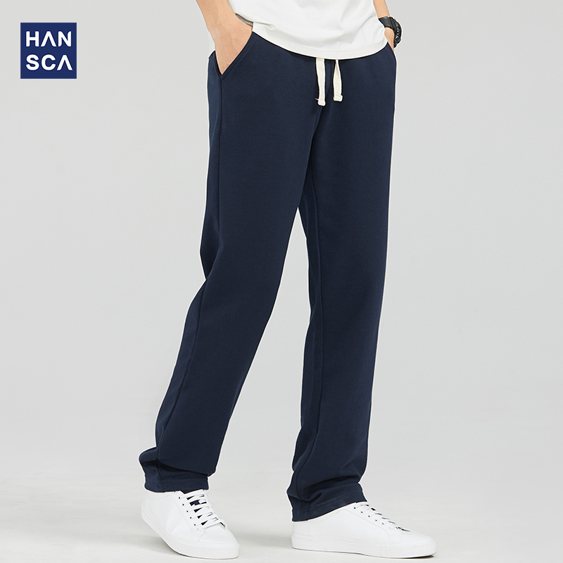 汉斯卡秋冬款宽松大码卫裤男加绒加厚百搭抽绳直筒休闲运动长裤潮
