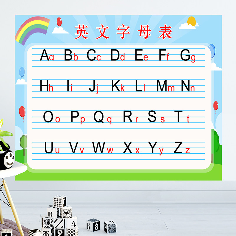 字母表26个英文挂图图二十六个英语儿童汉语拼音大小写墙贴