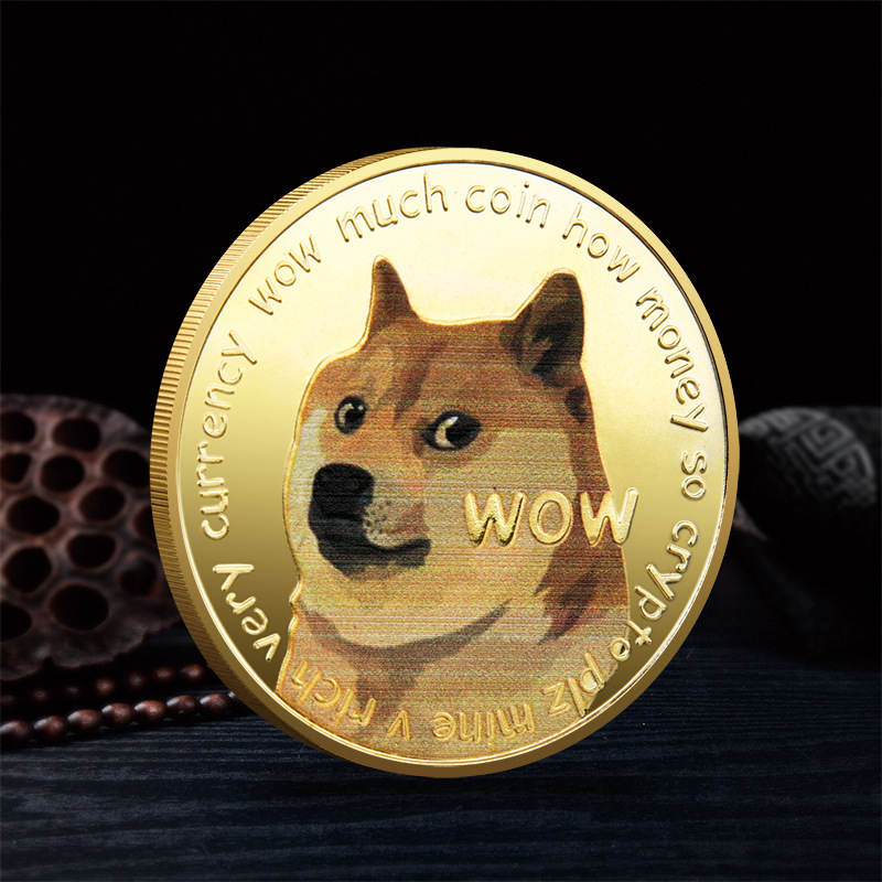 dogecoin狗狗uv彩印狗币纪念章马斯克收藏实物镀金创意