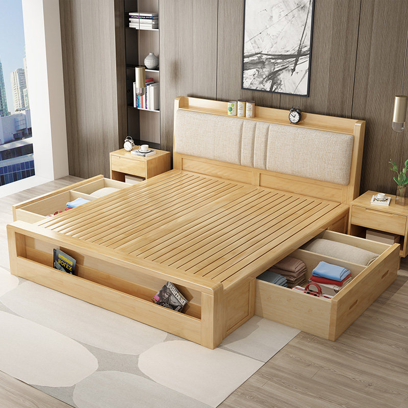 实木箱体现代简约北欧橡木储物木床高箱体大床主卧实木床