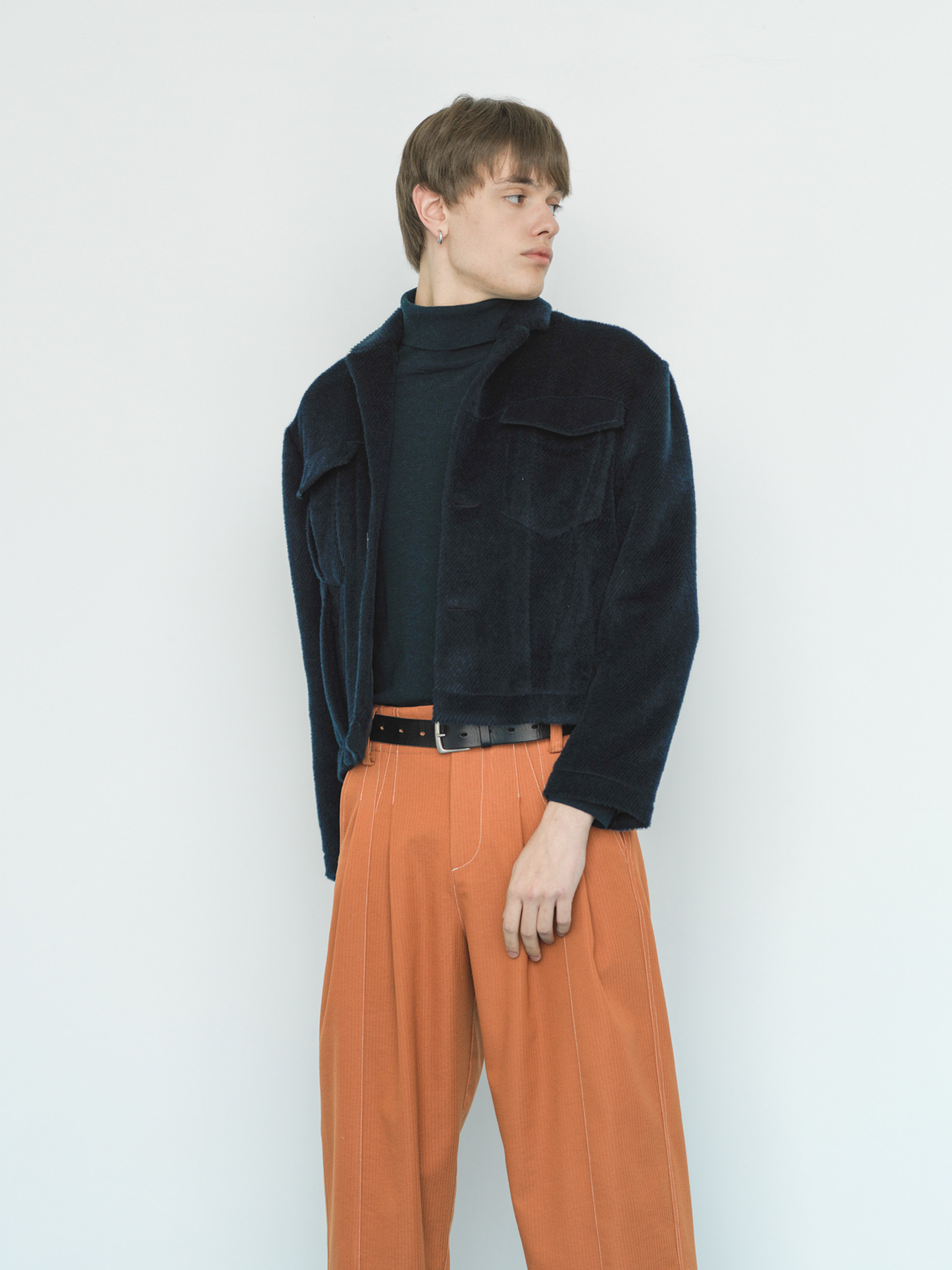 grainmustard阿尔巴长毛西装领短夹克羊绒混纺羊驼驼毛夹克