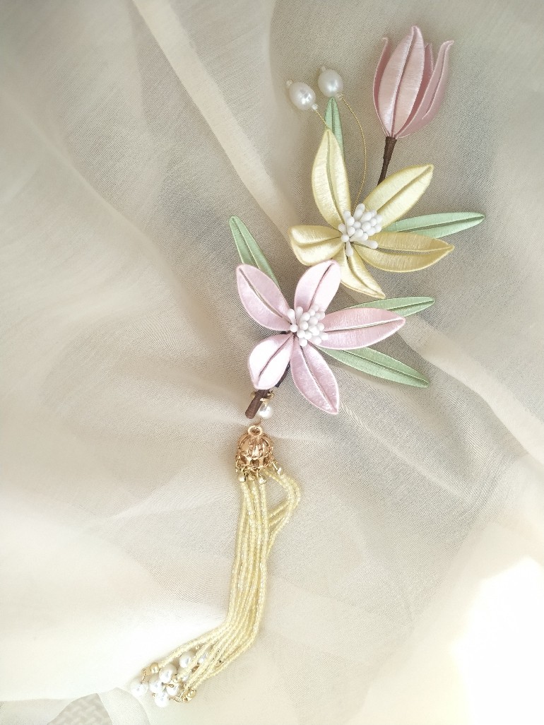 缠花汉服配饰发簪古装发饰桃花成品汉文文化发饰