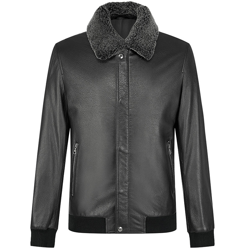 报喜鸟秋季新款男都市休闲山羊皮时尚翻领皮衣修身潮流青年外套