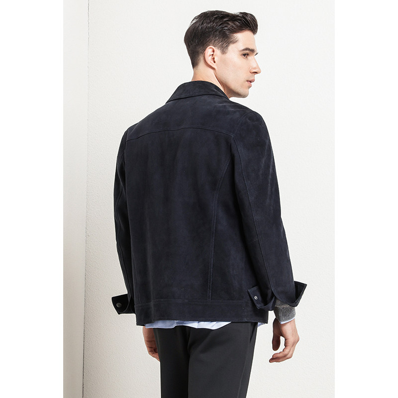 报喜鸟秋季新款男士翻领山羊皮时尚皮衣 修身潮流2019男外套上衣