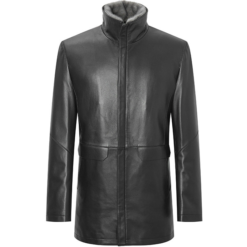 报喜鸟2022冬季新款休闲毛领中长款皮衣白鹅绒皮衣